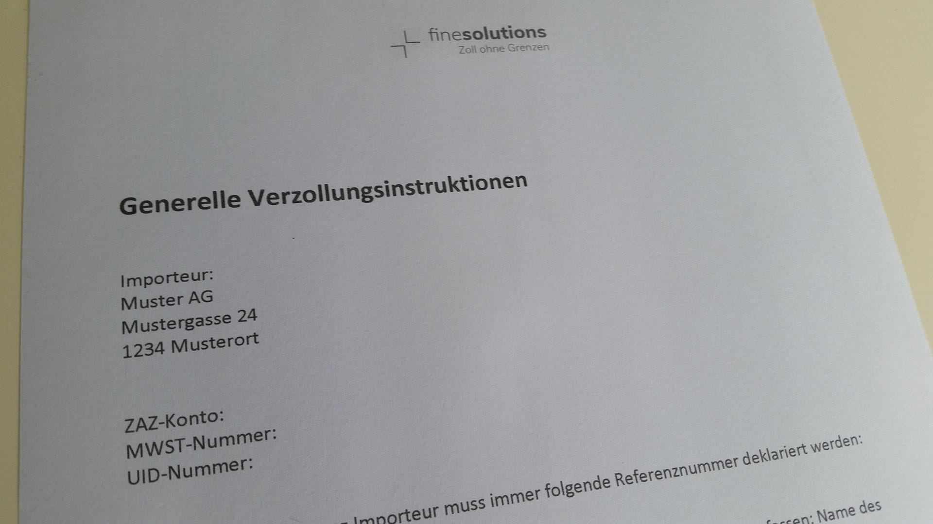 Generelle Verzollungsinstruktionen