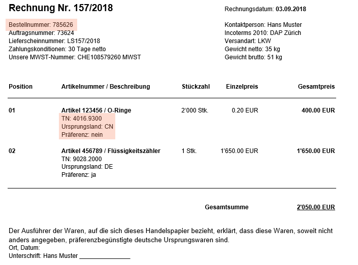 Importrechnung Lieferantenrechnung Import