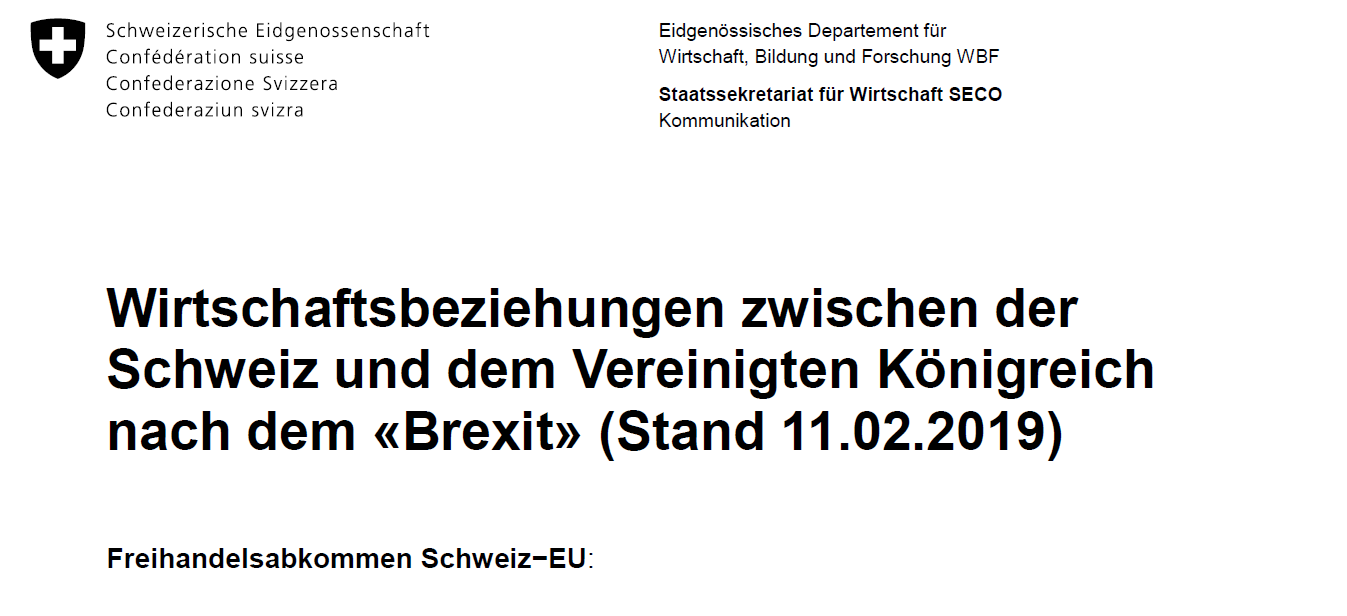 Deckblatt Wirtschaftsbeziehungen CH - GB vom 11.02.19 (für AEO) Deckblatt Wirtschaftsbeziehungen CH - GB vom 11.02.19