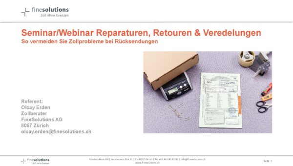 Folie 1 aus Präsentation des Seminars Repara­turen, Retouren & Veredelungen