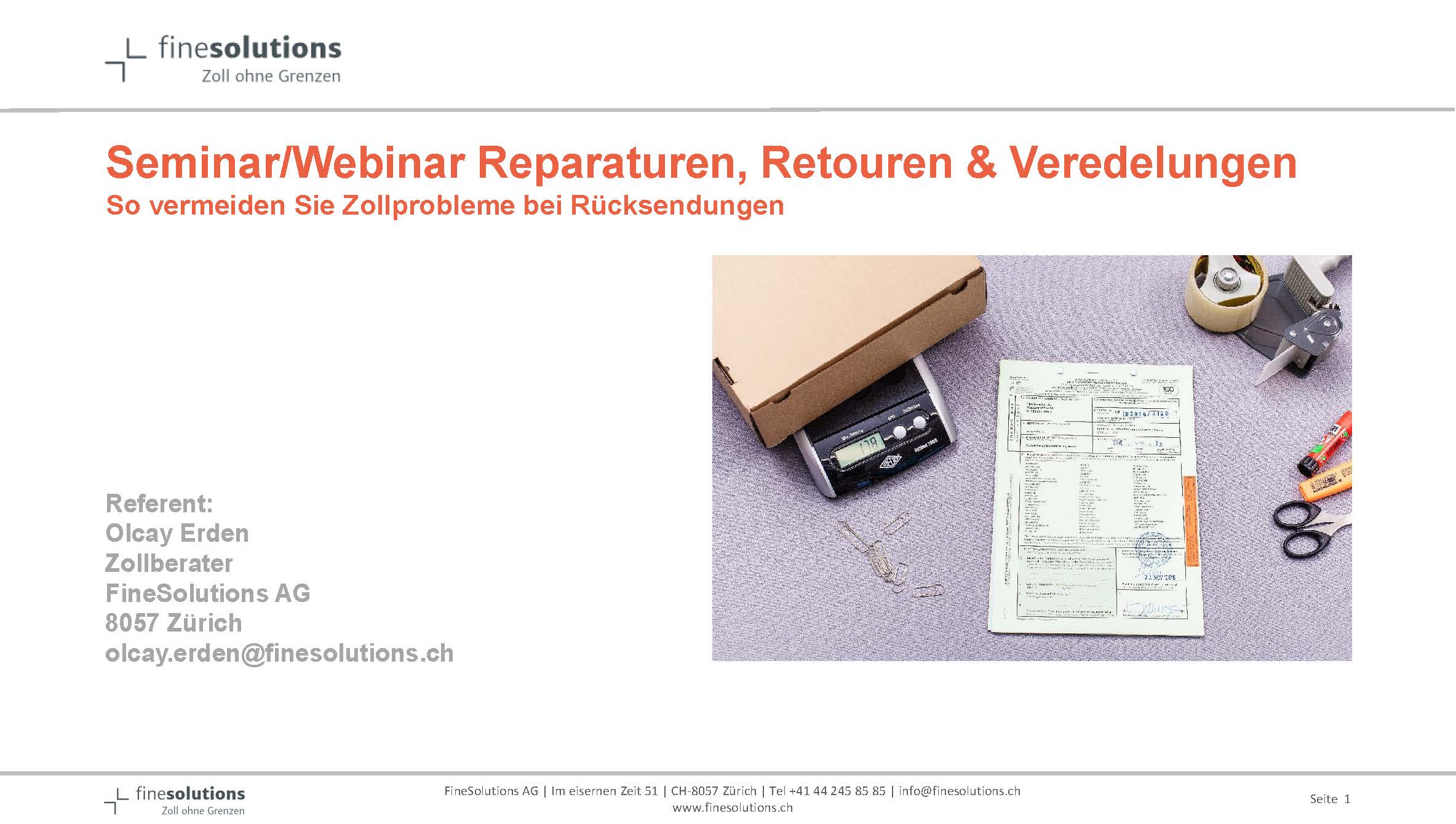 Folie 1 aus Präsentation des Seminars Repara­turen, Retouren & Veredelungen