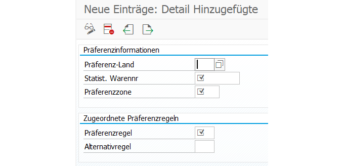Stat. Warennummer und Regel pro Präferenzzone zuordnen: Neue Einträge