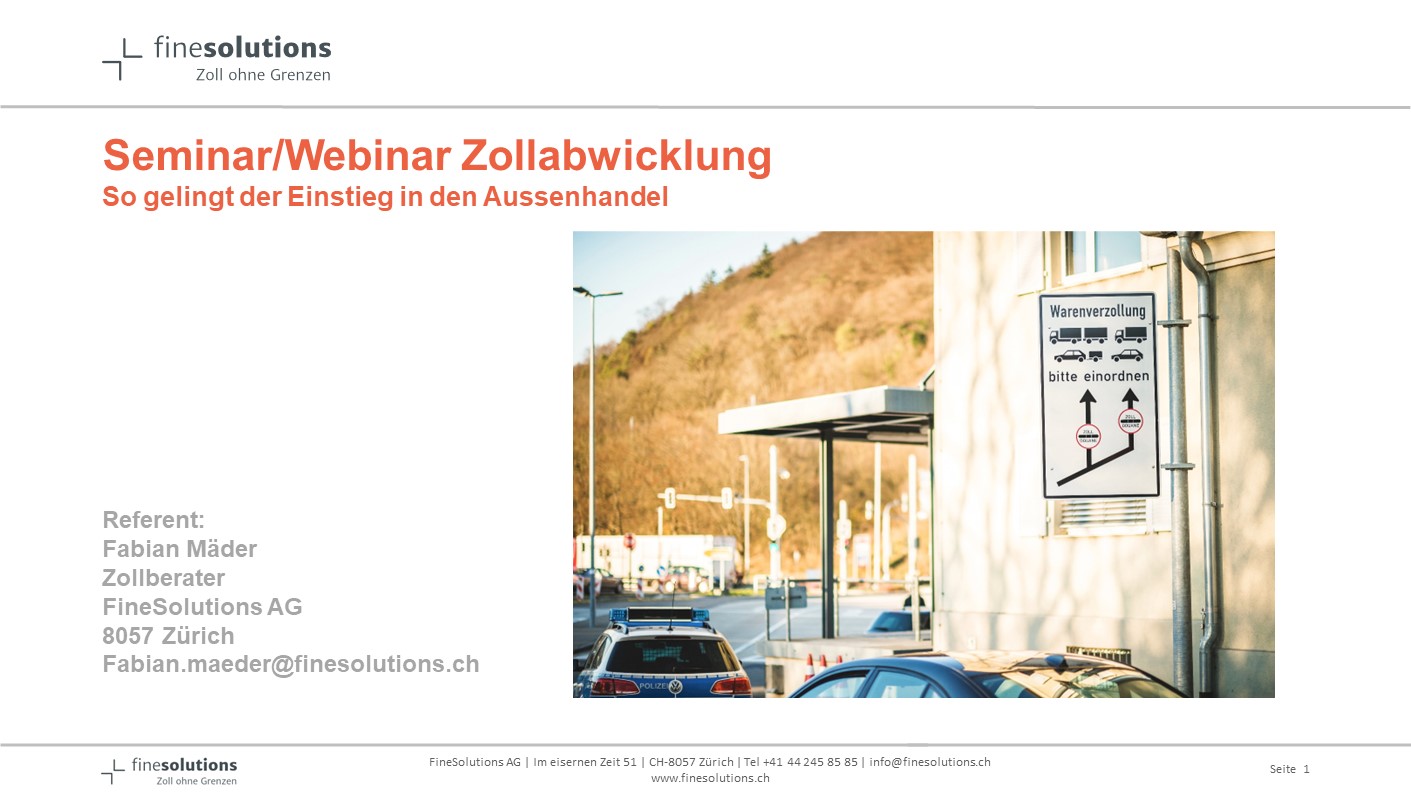 Folie 1 aus Präsentation des Seminars Zollabwicklung