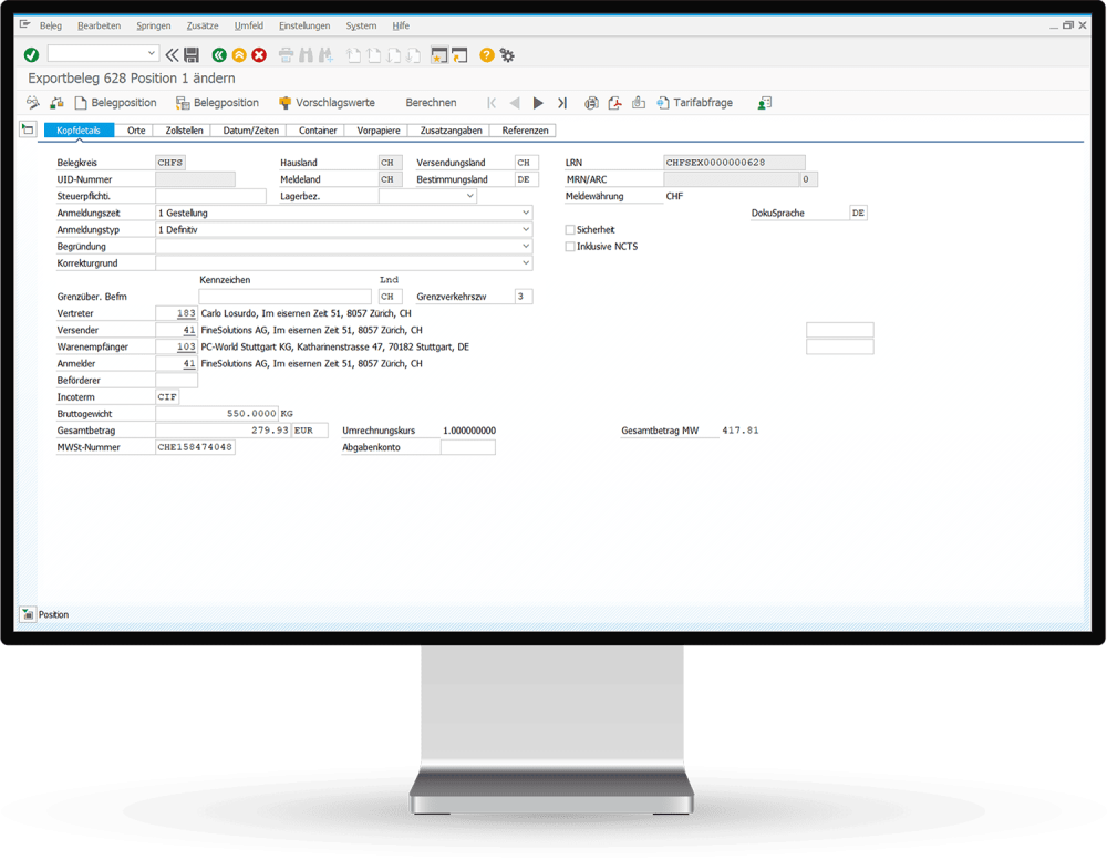 Vorschaubild der Zollsoftware pZoll der FineSolutions AG