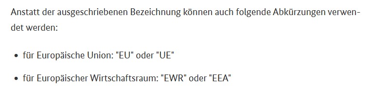 Bildschirmkopie von Mitteilung des Deutschen Zolls mit einem Satz und 2 Aufzählungen wegen CE Ursprungsbezeichnung