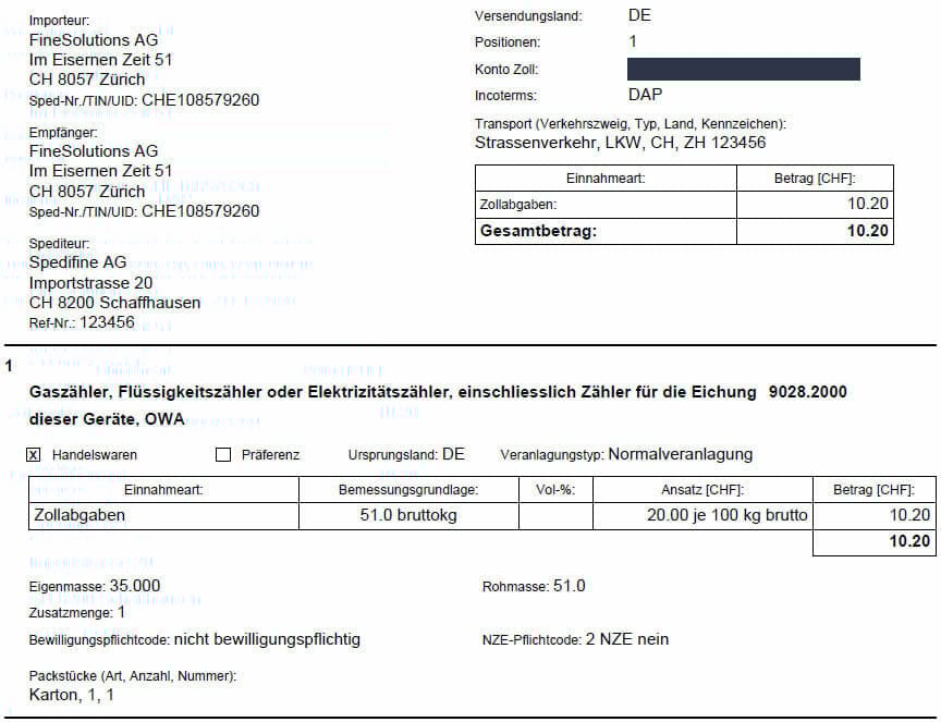 Veranlagungsverfügung eVV Import häufiges Beispiel
